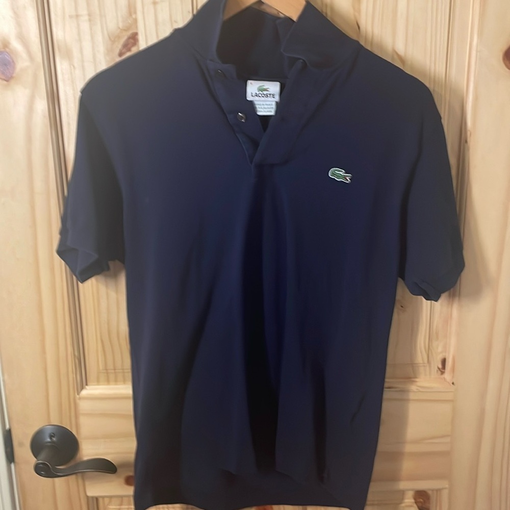 NAVY BLUE LACOST COLLARED SHIRT, SIZE 4